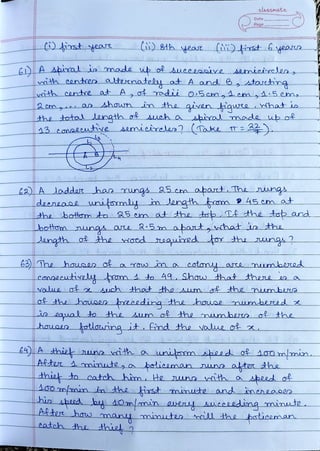 Grade 10 - CBSE - Arithmetic Progression - Worksheet (RSA) | PDF