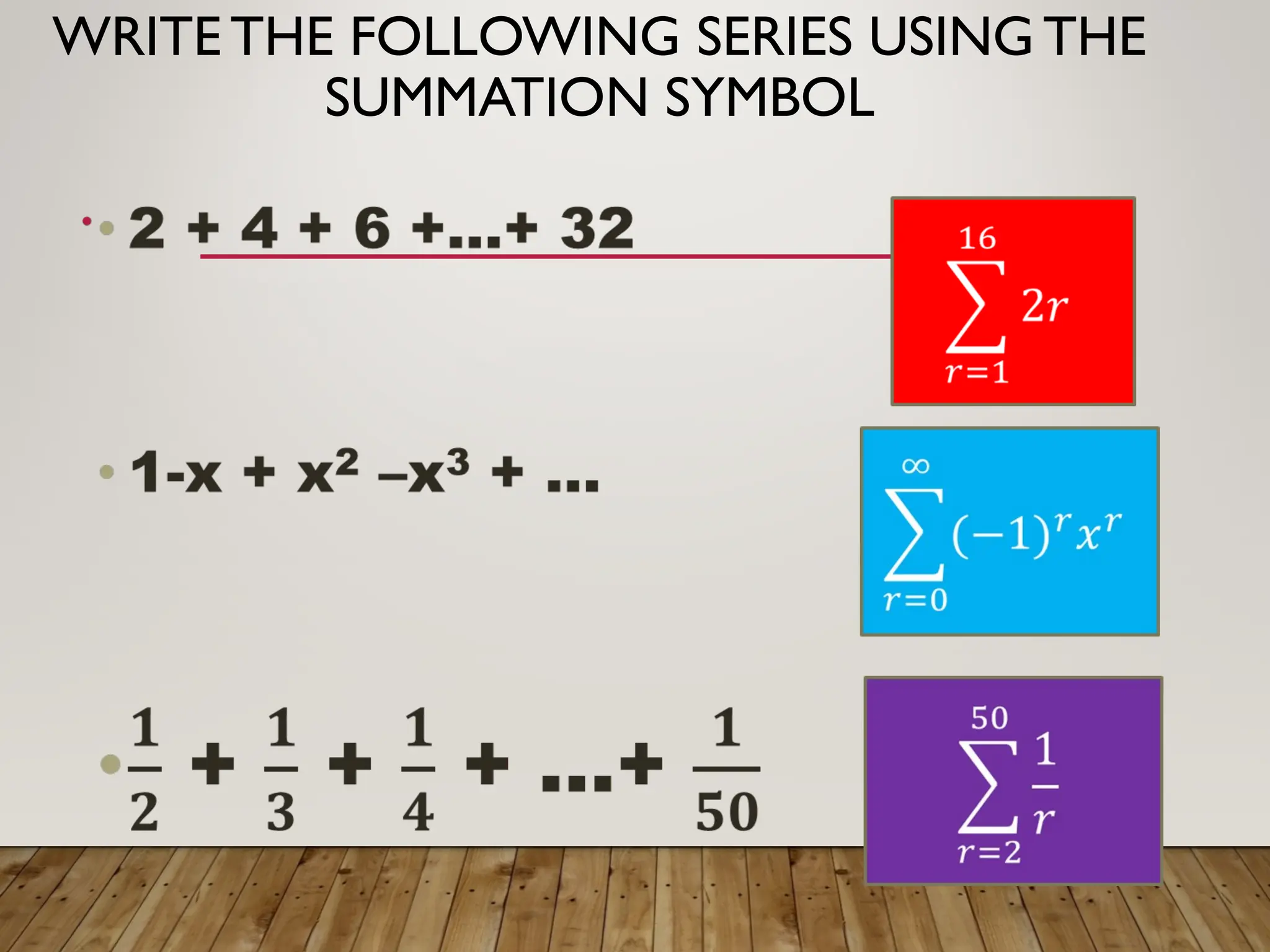 WRITE THE FOLLOWING SERIES USING THE
SUMMATION SYMBOL
 
