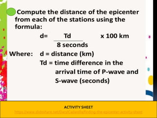 ACTIVITY SHEET
https://www.slideshare.net/DarylCadanilla/finding-the-epicenter-activity-sheet
 
