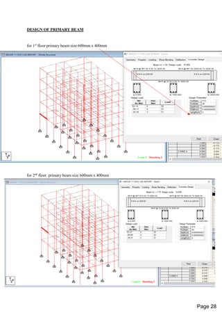 DESIGN OF PRIMARY BEAM
for 1st
floor primary beam size 600mm x 400mm
for 2nd
floor primary beam size 600mm x 400mm
Page 28
 