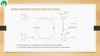 13
Rhodium-Catalyzed Hydro-arylation of Alkenes with Aryl ketones
 Benzylamine was identified as the optimal catalytic modifier.
 No hydro-arylation product is observed in the absence of benzylamine.
 