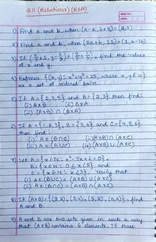 CBSE Grade 11 Mathematics Ch 2 Relations Worksheet (RSA) | PDF