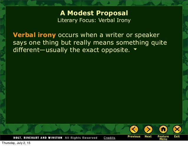 A Modest Proposal Introductin Verbal Irony In A Modest Proposal