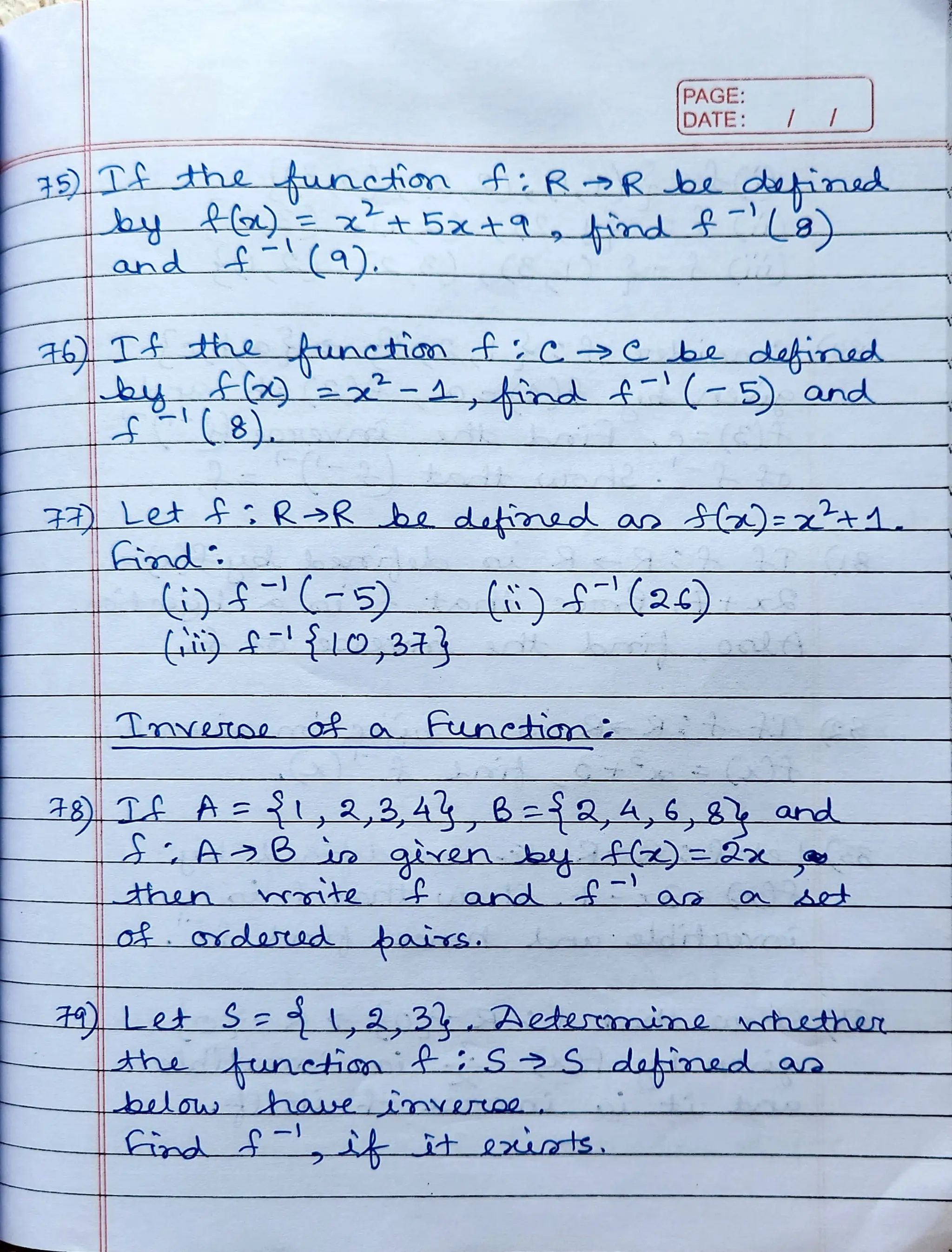 CBSE Grade 12 Mathematics Ch 2 Functions Worksheet (RDS)