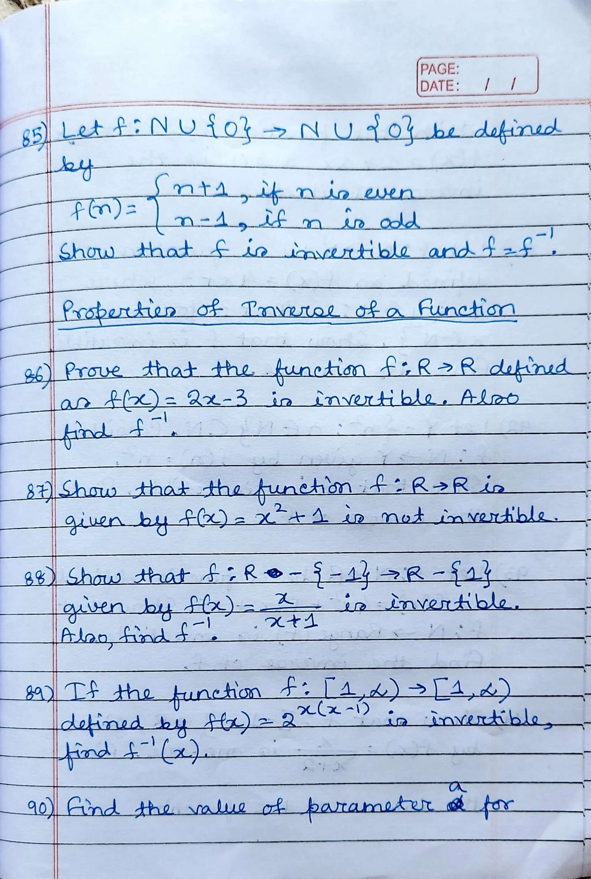 CBSE Grade 12 Mathematics Ch 2 Functions Worksheet (RDS)