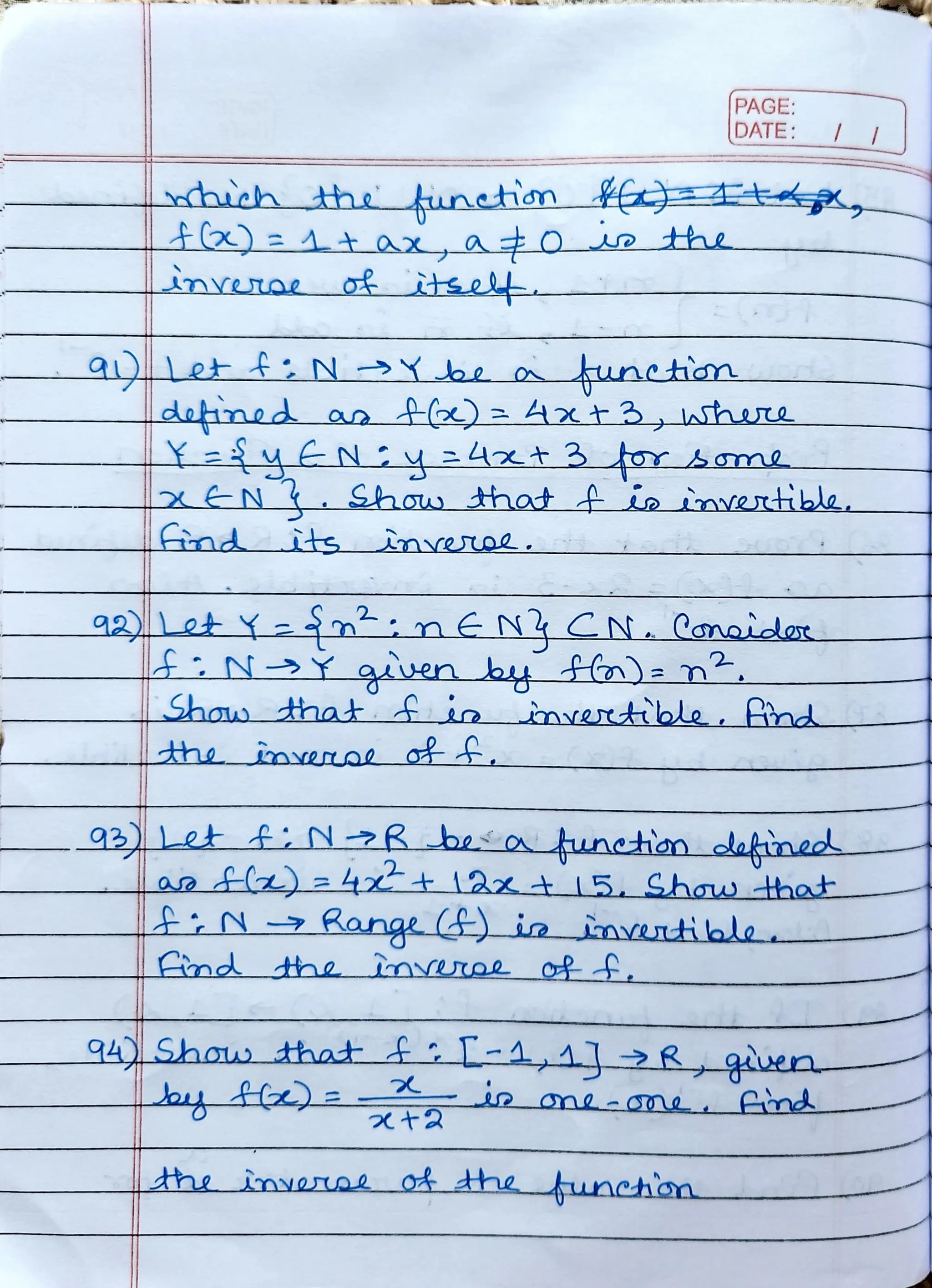 CBSE Grade 12 Mathematics Ch 2 Functions Worksheet (RDS)
