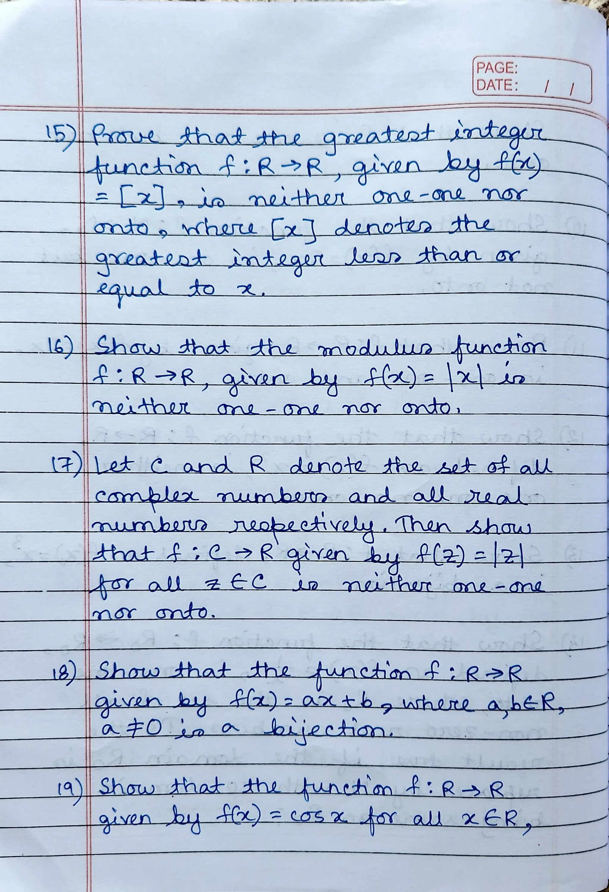 CBSE Grade 12 Mathematics Ch 2 Functions Worksheet (RDS)