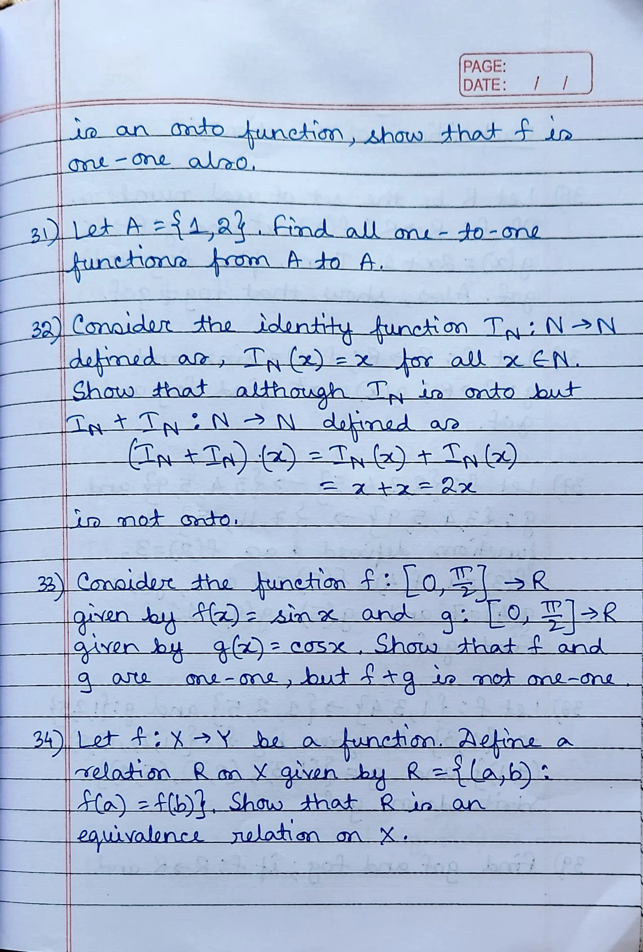 CBSE Grade 12 Mathematics Ch 2 Functions Worksheet (RDS)
