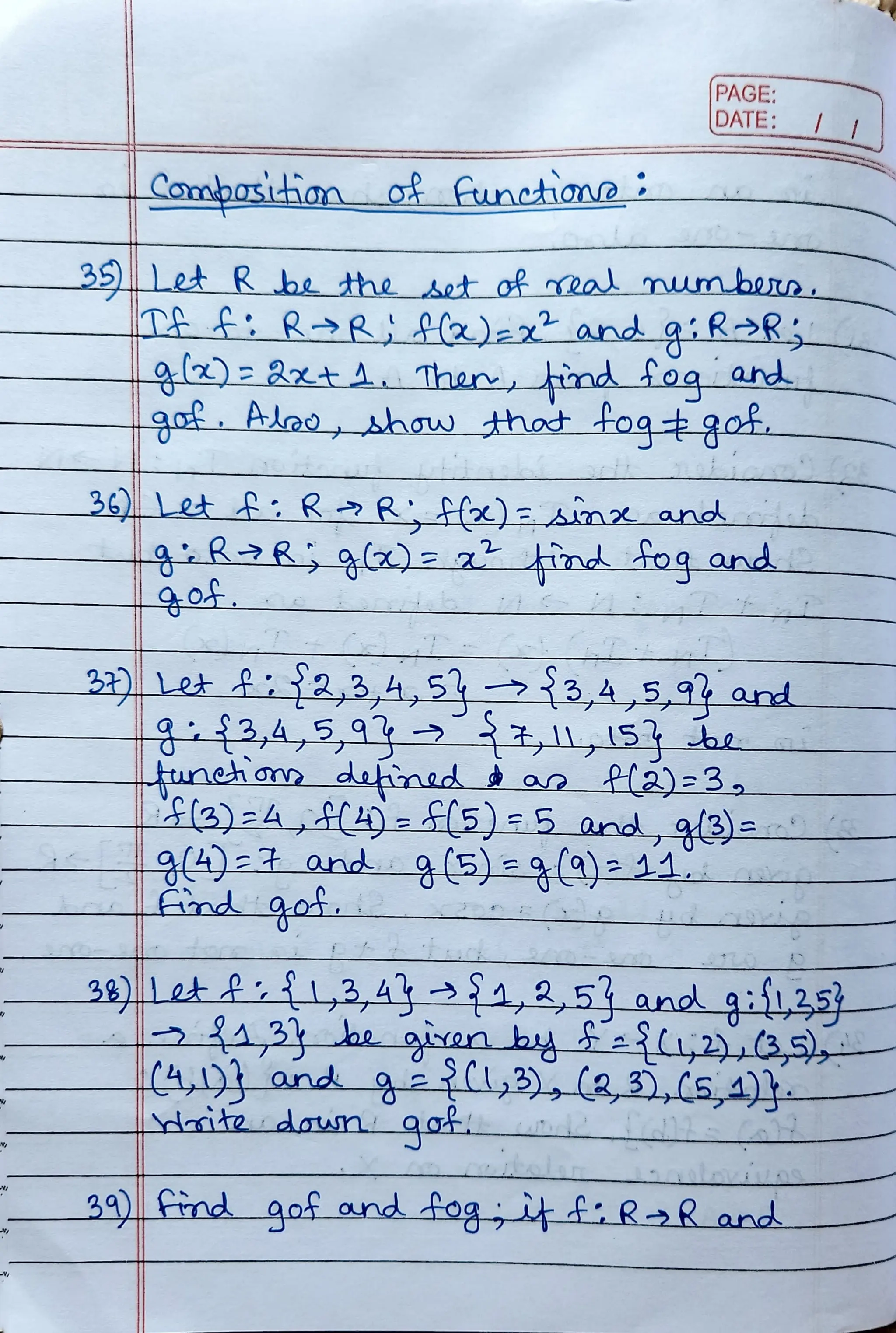 CBSE Grade 12 Mathematics Ch 2 Functions Worksheet (RDS)