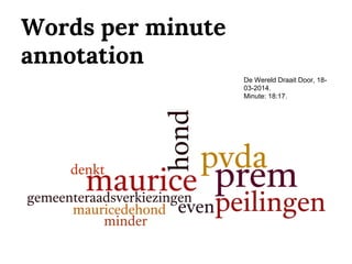 Words per minute
annotation
De Wereld Draait Door, 18-
03-2014.
Minute: 18:17.
 