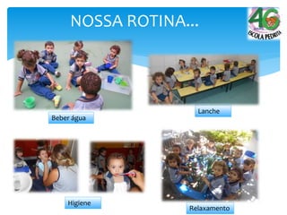 NOSSA ROTINA...
Beber água
Lanche
Higiene
Relaxamento
 