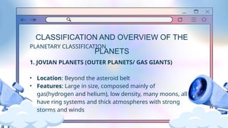 Planetary Classification Group one powerpoint presentation astronomy | PPTX