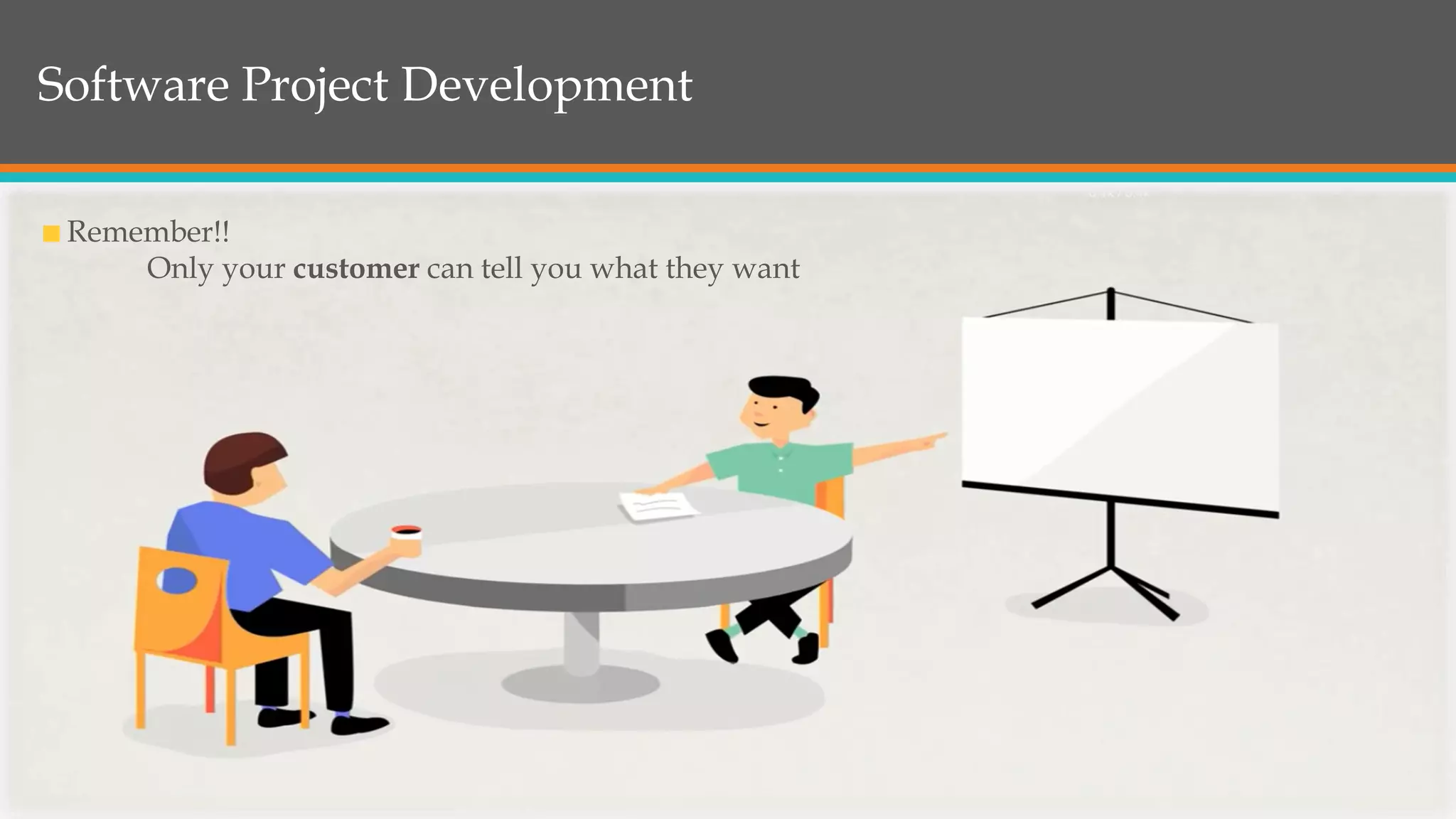Software Project Development
Remember!!
Only your customer can tell you what they want
 