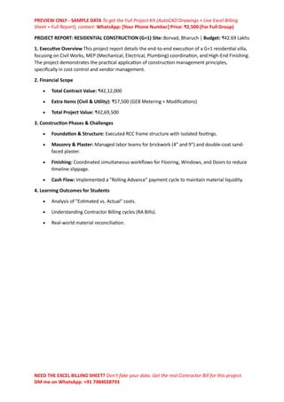Real Construction Project Report - G+1 Residential Building (Civil ...