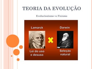 TEORIA DA EVOLUÇÃO
    Evolucionismo vs Fixismo
 