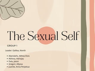 The Sexual Self
GROUP 1
Abendaño, Althea Elois
Abilosa, Hairajay
Dalo, Jason
Gregori, Allyssa
Juanite, Anna Perpetua
Leader: Galilea, Kienth
 