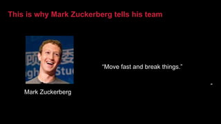 This is why Mark Zuckerberg tells his team
“Move fast and break things.”
-
Mark Zuckerberg
 