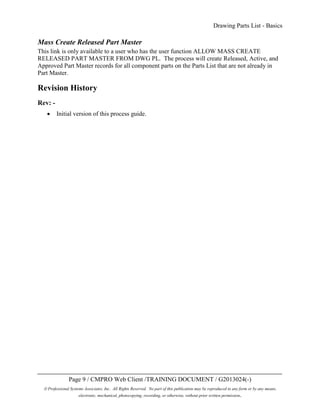 CMPRO Process Guide: Drawing Parts List - Basics | PDF