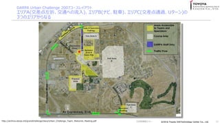 ?2016 Toyota InfoTechnology Center Co., Ltd.?2016 Toyota InfoTechnology Center Co., Ltd.
DARPA Urban Challenge 2007`쥤
ꥢA(ۡͨؤ)ꥢB(ʥӡv܇)ꥢC(ͨ^U`)
3ĤΥꥢʤ
12http://archive.darpa.mil/grandchallenge/docs/Urban_Challenge_Team_Welcome_Meeting.pdf Gg󥻥ߥʩ`
 