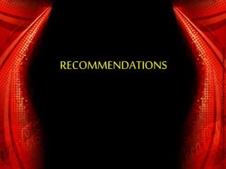 4. Coke was outspending Pepsi on advertising ($100
million per year) however Pepsi’s advertising is
more effective.
Coca-Cola advertising has historically focused on
wholesomeness and nostalgia for childhood.
Coca-Cola advertising is often characterized as "family-friendly"
and often relies on "cute" characters (e.g., the Coca-Cola polar
bear mascot and Santa Claus on Christmas.)
Pepsi focus on celebrities choosing Pepsi over Coca-
Cola, supporting Pepsi's position as "The Choice of a New
Generation“.
RECOMMENDATIONS
 