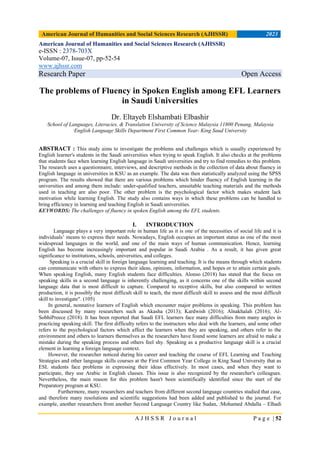 The problems of Fluency in Spoken English among EFL Learners in Saudi ...