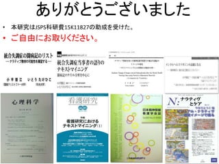 ありがとうございました
• 本研究はJSPS科研費15K11827の助成を受けた。
• ご自由にお取りください。
31
 