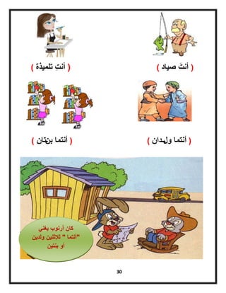 30
(‫َت‬‫أنت‬‫صٌاد‬)(‫ِت‬‫ت‬‫أن‬‫تلمٌذة‬)
(‫أنتما‬‫ول‬‫ــ‬‫دان‬)(‫أنتما‬‫بن‬‫ـ‬‫تان‬)
ً‫ٌغن‬ ‫أرنوب‬ ‫كان‬
"‫أنتما‬"‫ولدٌن‬ ‫لإلثنٌن‬
‫بنتٌن‬ ‫أو‬
 
