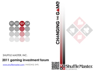 Q1 Q2 Q3 Q4




SHUFFLE MASTER, INC.

2011 gaming investment forum
www.shufflemaster.com / NASDAQ: SHFL
 