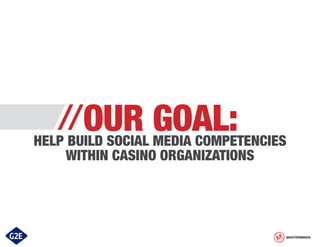 //OUR

GOAL:

HELP BUILD SOCIAL MEDIA COMPETENCIES
WITHIN CASINO ORGANIZATIONS

MASTERMINDS

 