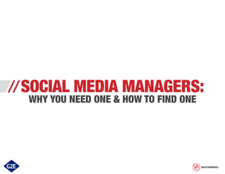 // SOCIAL   MEDIA MANAGERS:
   WHY YOU NEED ONE & HOW TO FIND ONE




                                        MASTERMINDS
 