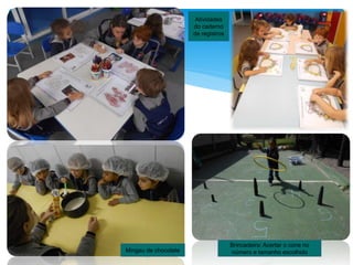 Atividades
do caderno
de registros
Brincadeira: Acertar o cone no
número e tamanho escolhidoMingau de chocolate
 