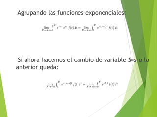 Agrupando las funciones exponenciales:
Si ahora hacemos el cambio de variable S=s-a lo
anterior queda:
 