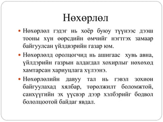 Нөхөрлөл
 Нөхөрлөл гэдэг нь хоѐр буюу түүнээс дээш
  тооны хүн өөрсдийн өмчийг нэгтгэх замаар
  байгуулсан үйлдвэрийн газар юм.
 Нөхөрлөлд оролцогчид нь ашигаас хувь авна,
  үйлдэрийн газрын алдагдал хохирлыг нөхөхөд
  хамтарсан хариуцлага хүлээнэ.
 Нөхөрлөлийн давуу тал нь гэвэл зохион
  байгуулахад хялбар, төрөлжилт боломжтой,
  санхүүгийн эх үүсвэр дээр хэлбэрийг бодвол
  бололцоотой байдаг явдал.
 