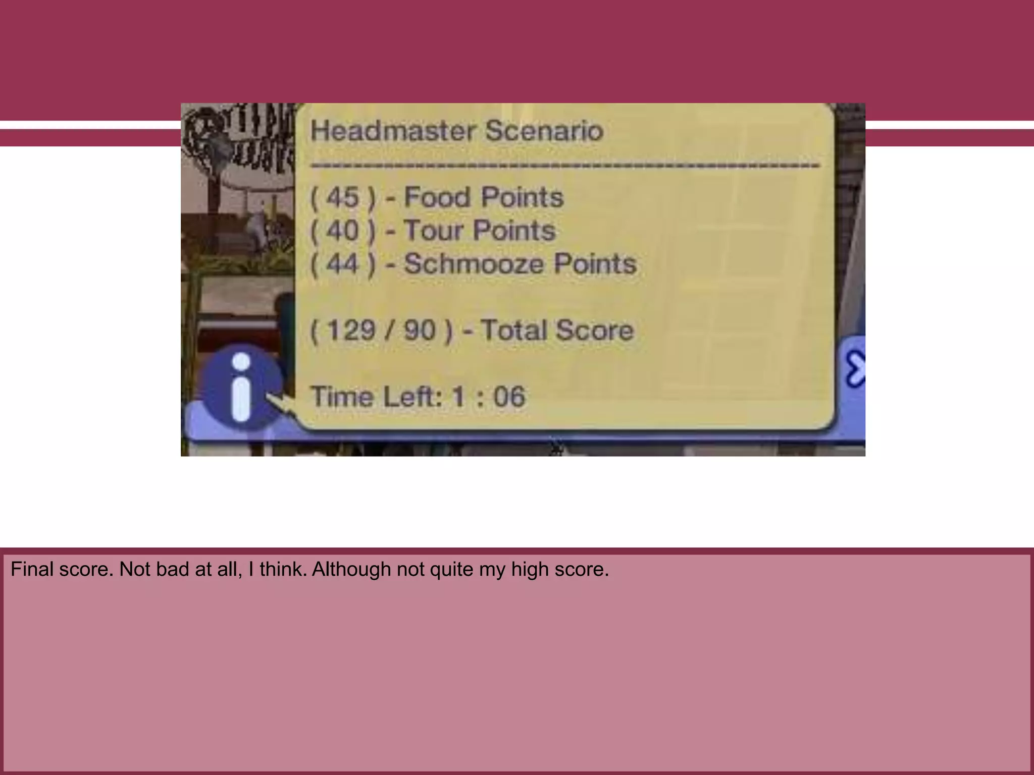 Final score. Not bad at all, I think. Although not quite my high score.
 