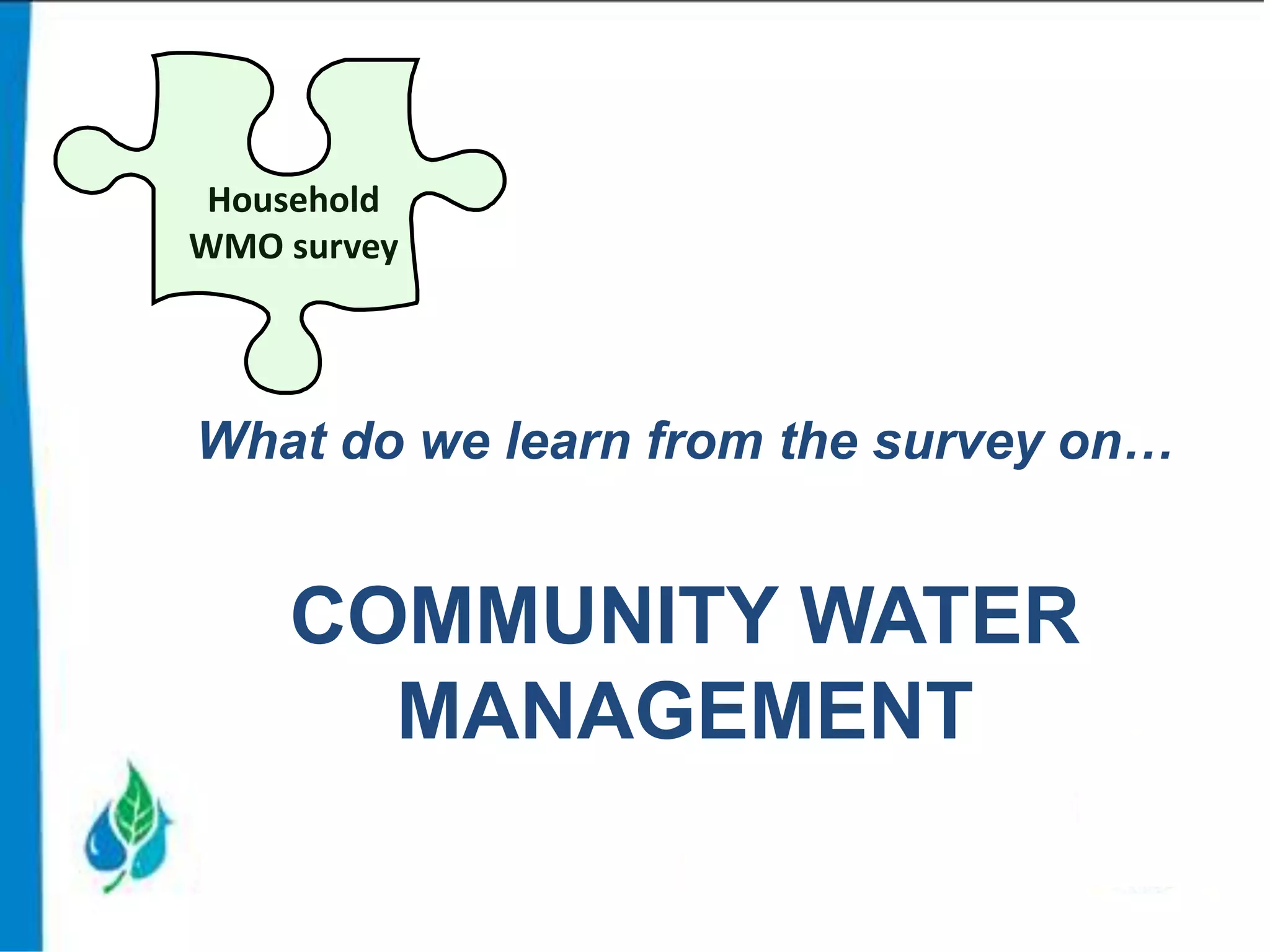 Household
WMO survey

What do we learn from the survey on…

COMMUNITY WATER
MANAGEMENT

 