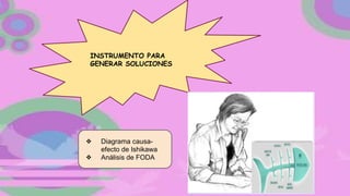 INSTRUMENTO PARA
GENERAR SOLUCIONES
❖ Diagrama causa-
efecto de Ishikawa
❖ Análisis de FODA
 