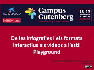 De les infografies i els formats
interactius als vídeos a l’estil
Playground
Maria Cortés. TERMCAT Centre de Terminologia
@macortesj
 