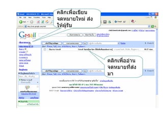 คลิกเพื่อเขียน
จดหมายใหม่ ส่ง
ให้ผรับ
    ู้




                 คลิกเพื่ออ่าน
                 จดหมายที่ส่ง
                 มา
 