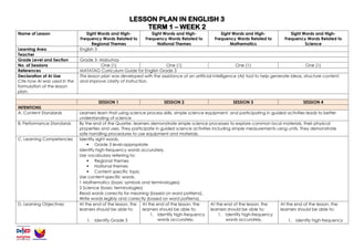 Comprehensive Grade 3 English Lesson Plan on Sight Words and Thematic ...
