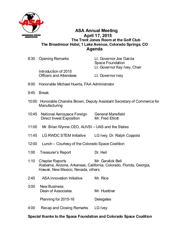 2015 annual meeting agenda