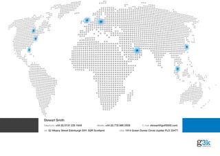 Stewart Smith
Telephone: +44 (0) 0131 225 1644         Mobile: +44 (0) 778 986 0359        E-mail: stewart@golf3000.com

UK: 52 Albany Street Edinburgh EH1 3QR Scotland            USA: 1414 0cean Dunes Circle Jupiter FLO 33477
 