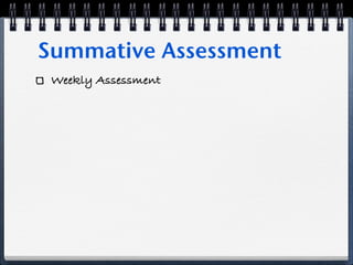 Summative Assessment
 Weekly Assessment
 