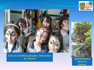 Com os rostinhos pintados , brincamos
de insetos Aprendemos a
observar
insetos
 