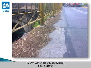 Obras Primera Etapa para el aprovechamiento de las aguas del Rio
Verde
Obras Primera Etapa para el aprovechamiento de las aguas del Rio
Verde
7.-Av. Américas y Montevideo,
Col. Aldrete
 