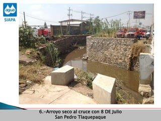 Obras Primera Etapa para el aprovechamiento de las aguas del Rio
Verde
Obras Primera Etapa para el aprovechamiento de las aguas del Rio
Verde
6.-Arroyo seco al cruce con 8 DE Julio
San Pedro Tlaquepaque
 