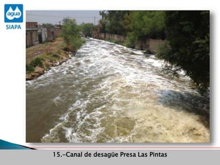 Obras Primera Etapa para el aprovechamiento de las aguas del Rio
Verde
Obras Primera Etapa para el aprovechamiento de las aguas del Rio
Verde
15.-Canal de desagüe Presa Las Pintas
 