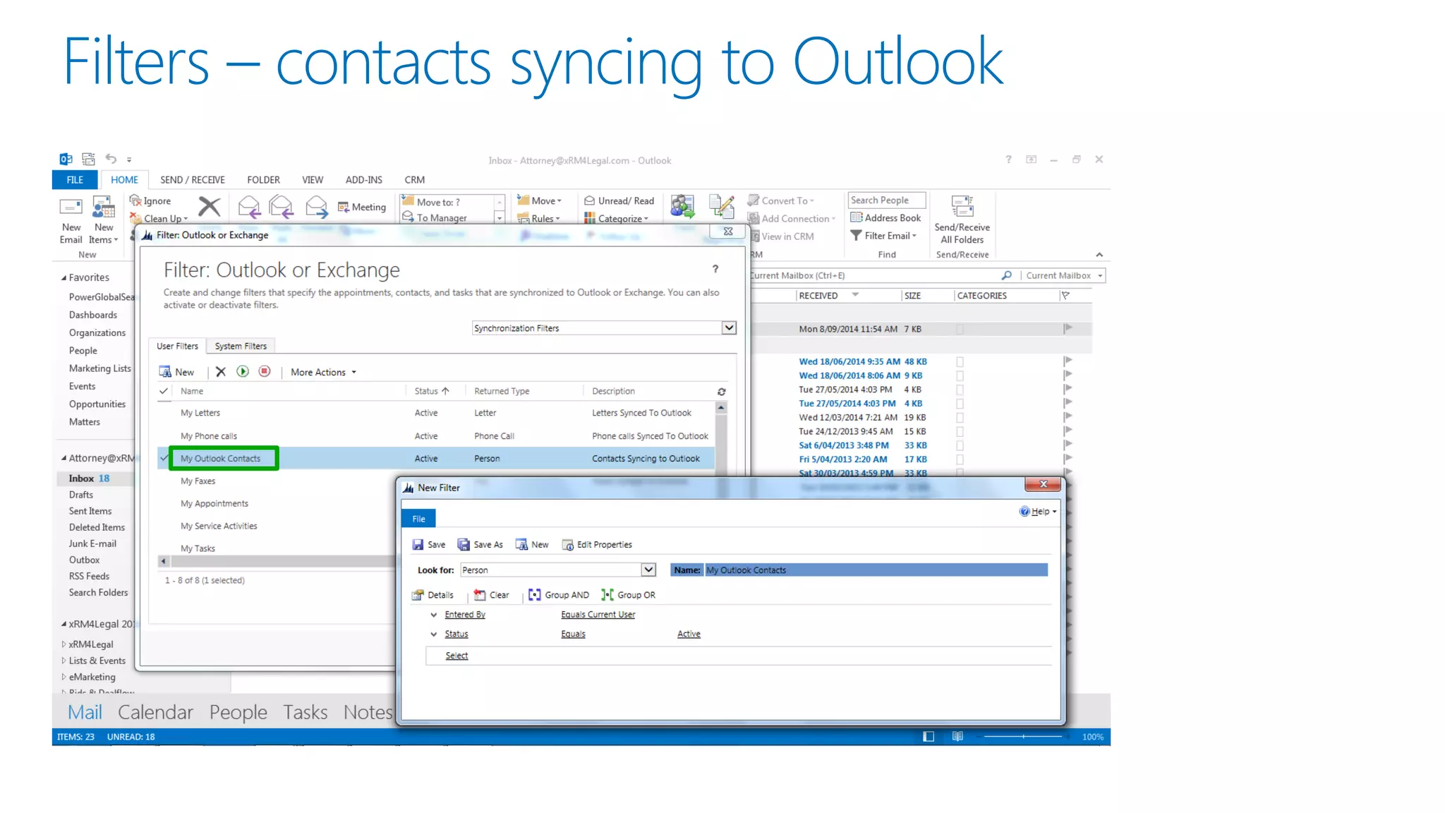 Filters –contacts syncing to Outlook  