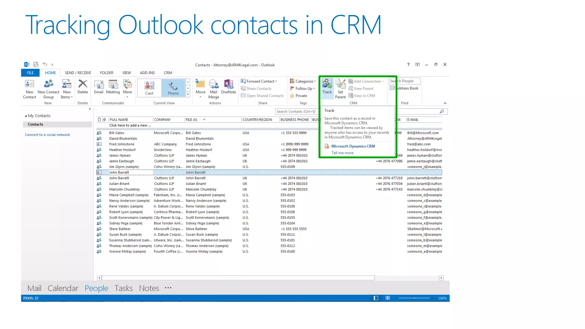 Tracking Outlook contacts in CRM  