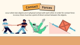 Contact Forces
occur when two objects are in physical contact with each other. In order for contact force
to occur, there must be a point of direct contact between the objects.
 