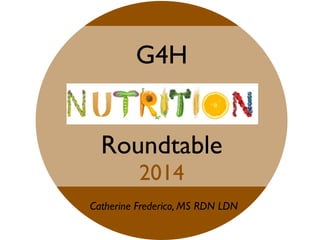 G4H
Roundtable
2014
Catherine Frederico, MS RDN LDN
 